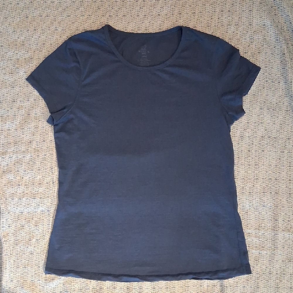 Woolx Addie Blue Short Sleeve Jewel Crew Neck Merino Wool Tshirt Size Large